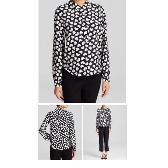 Kate Spade Women's New York Dancing Hearts Button Down Blouse Size Large EUC - Picture 1 of 6